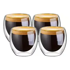 GENERICO - Set 4 Tazas Espresso Doble Pared 250ml Frio Caliente