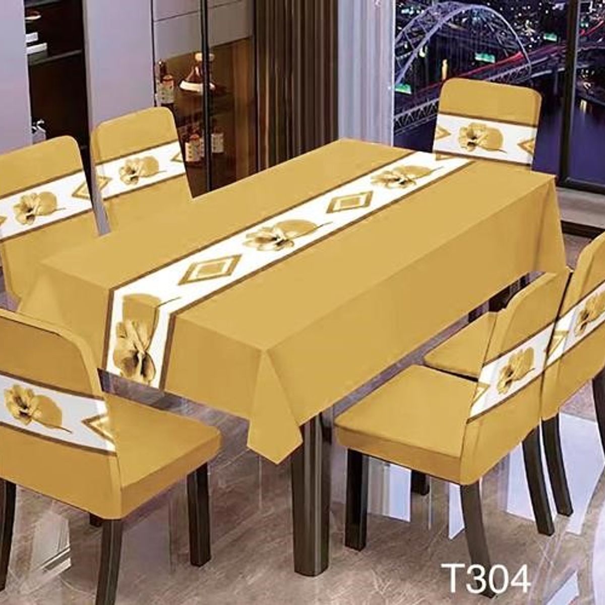 GENERICO - Set Mantel Decorativo + 6 fundas living hogar Mostaza