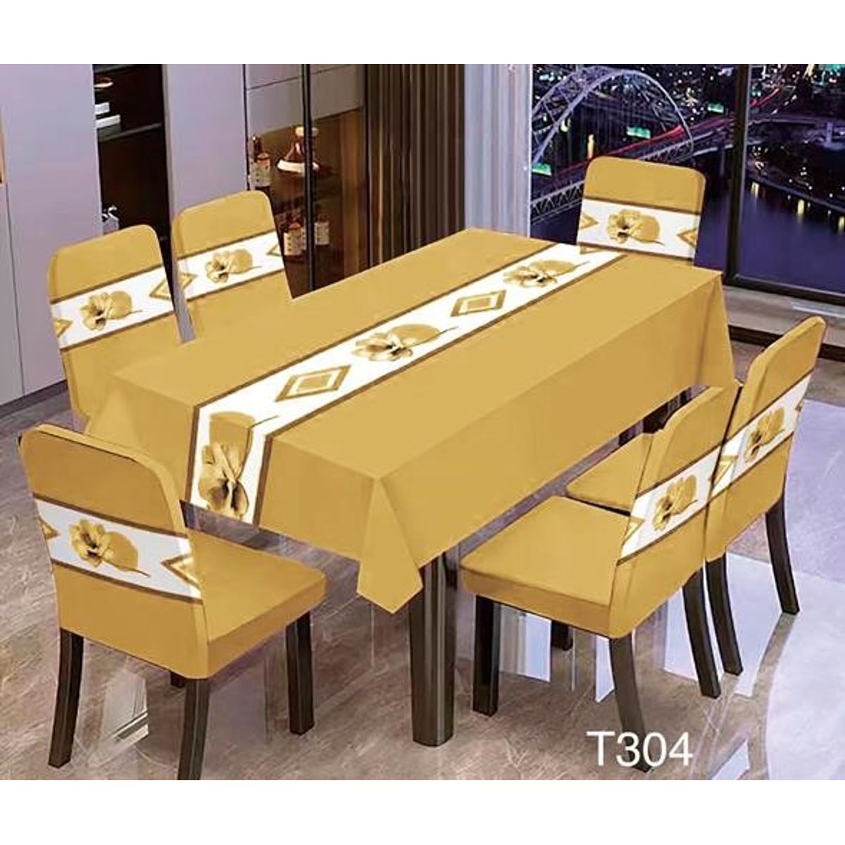 GENERICO - Set Mantel Decorativo + 6 fundas living hogar Mostaza