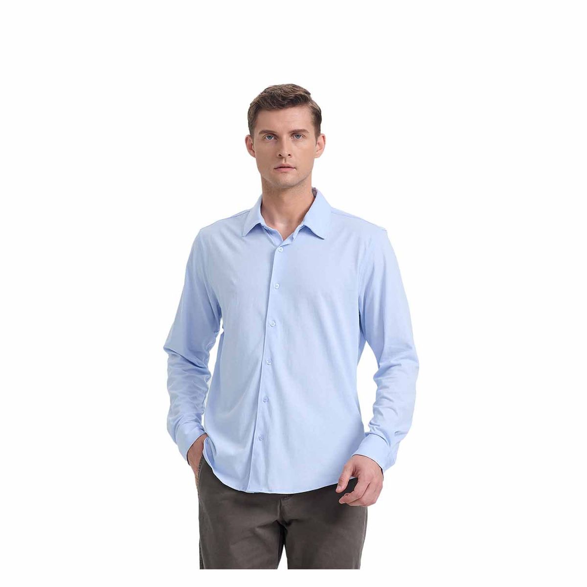 FASHION'S PARK - Camisa Hombre Acabado Mercerizado Celeste Fashion's Park