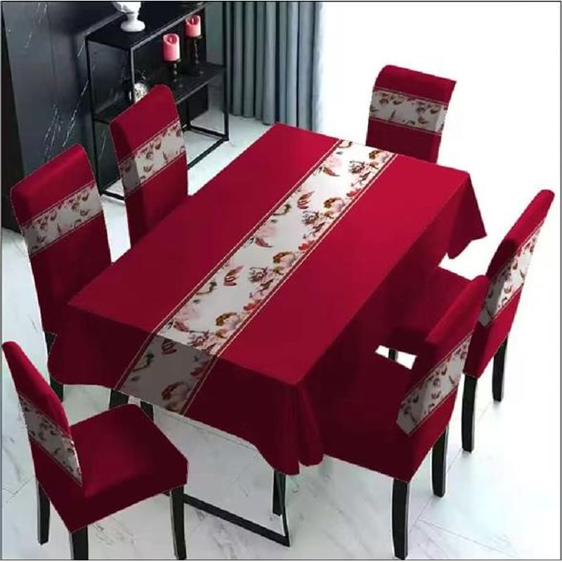 GENERICO - Set Mantel Decorativo + 6 fundas living hogar Burdeo