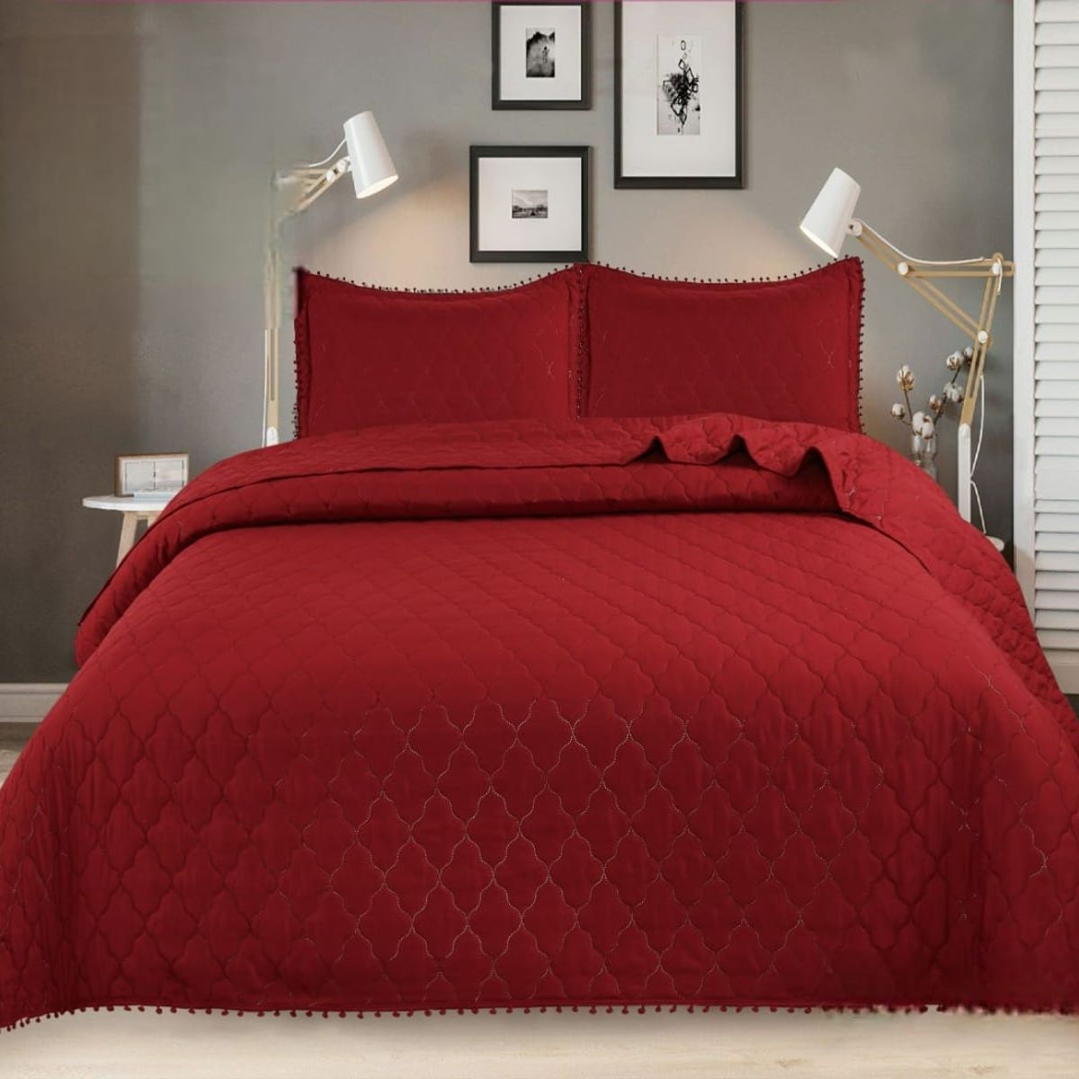 GENERICO - COBERTOR DE POMPONES 1.5 PLAZAS 100% ALGODON