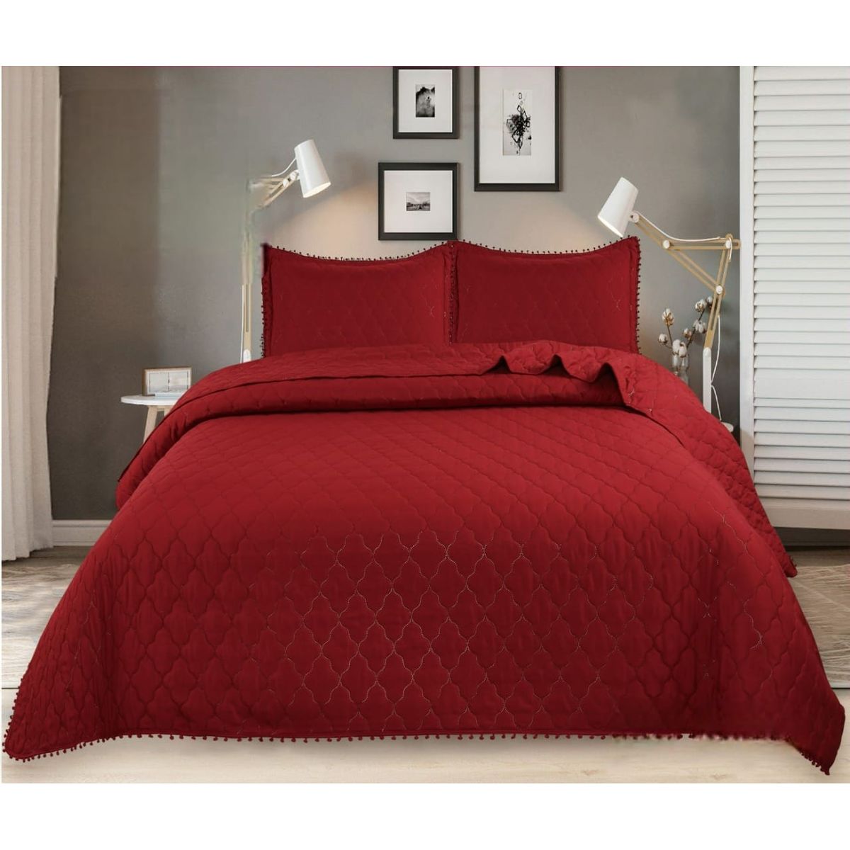 GENERICO - COBERTOR DE POMPONES 1.5 PLAZAS 100% ALGODON