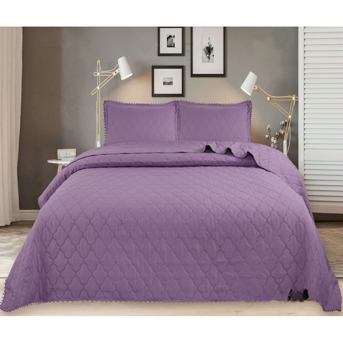 GENERICO - COBERTOR DE POMPONES KING PLAZAS 100% ALGODON