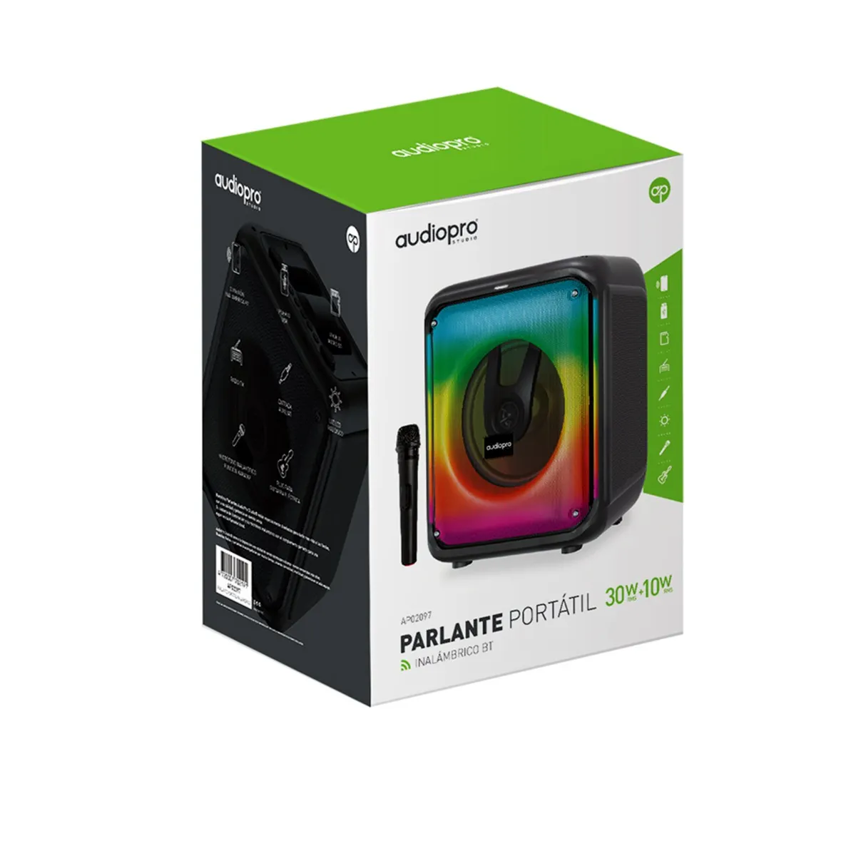 AUDIO PRO - Parlante Karaoke Bluetooth Micrófono E iluminación Rgb - SC