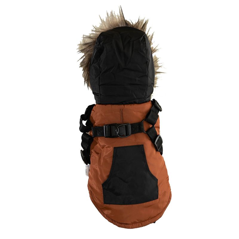 GENERICO - Chaqueta para Perro pequeño con gorro y arnés Talla S CAFE