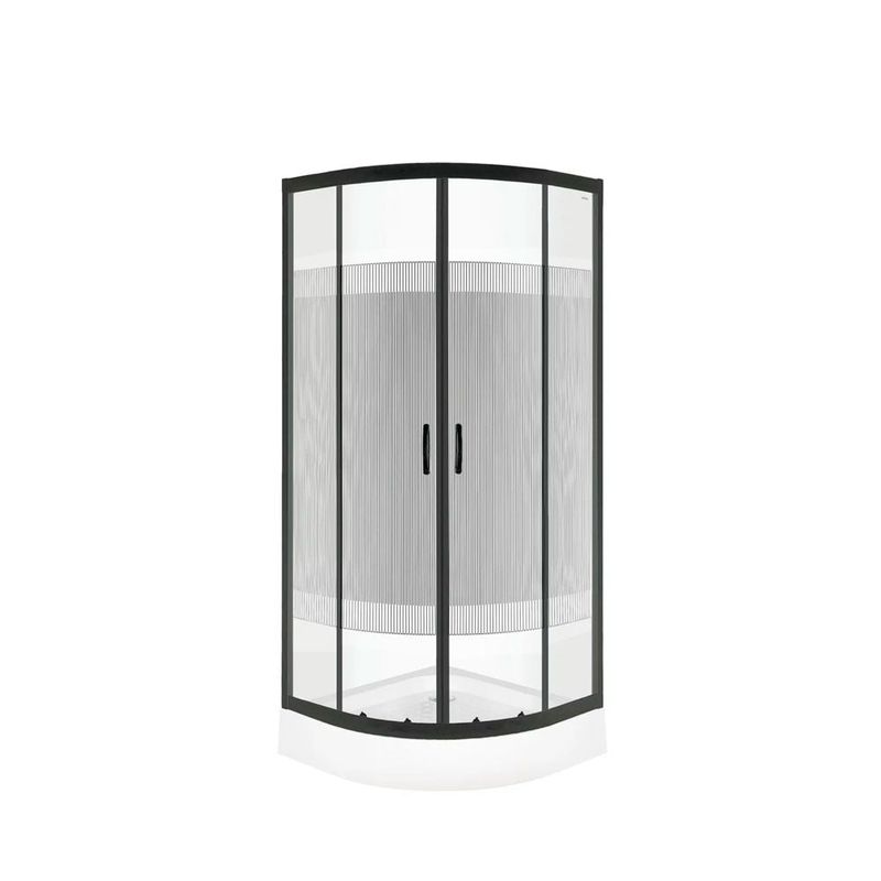 DECHAUS - Shower Door Curvo 70×70 Perfil  Vidrio Rayado Negro