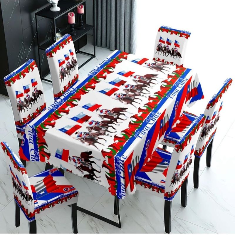 GENERICO - SET DIECOCHERO DE MANTEL MAS 6 FUNDAS DE SILLAS FIESTAS PATRIAS