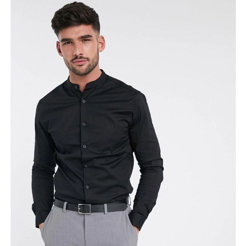 EVERSO - Camisa negra Cuello Mao  Para Hombre  Diseño