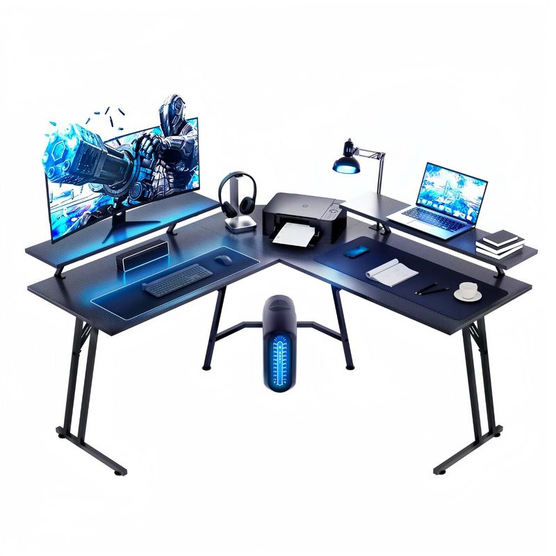 VIDITA - Escritorio Esquinero en Forma L con Estantes 120cm Gamer Oficina