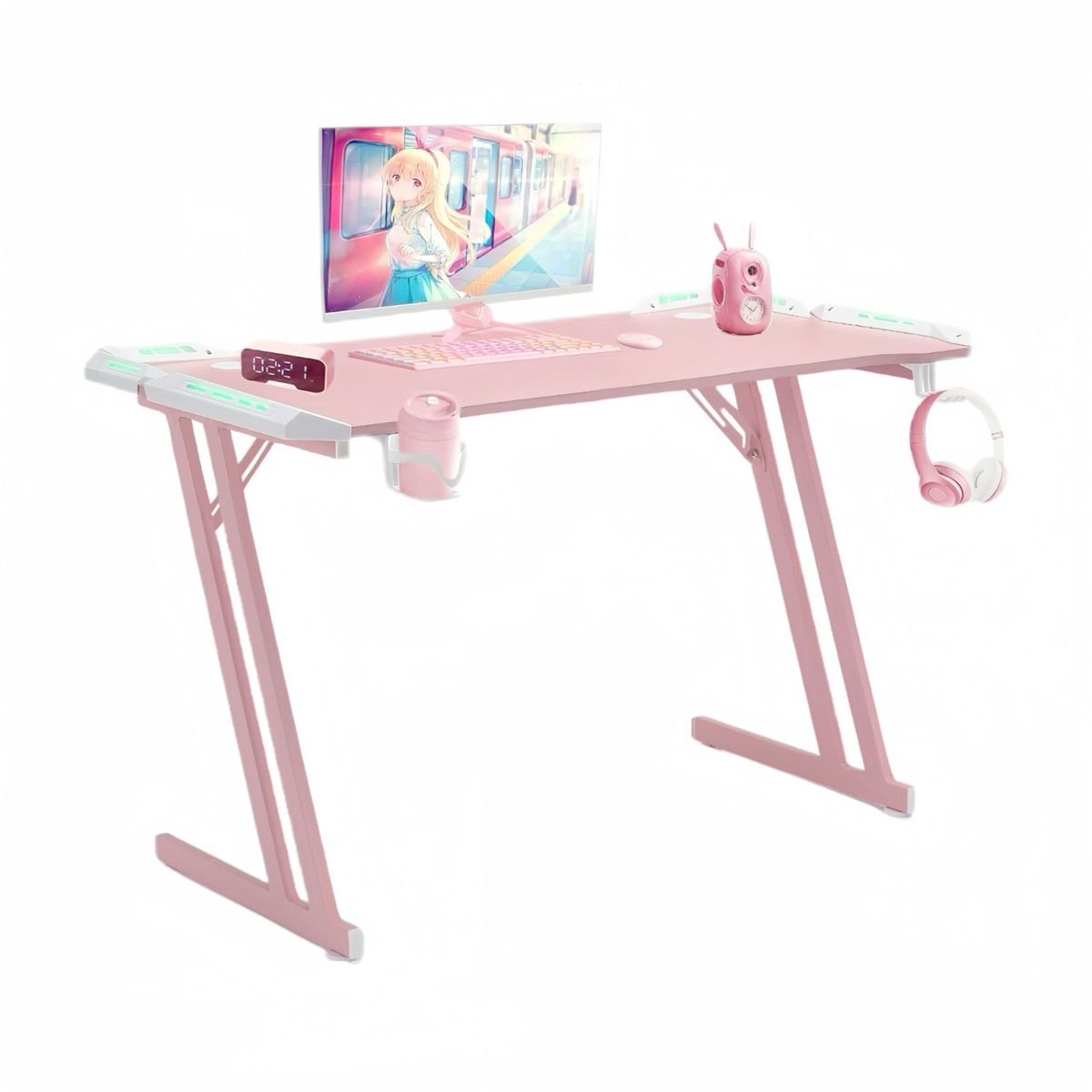 VIDITA - Escritorio Gamer Mesa Gamer Rosa con Iluminación RGB 120cm Videojuego