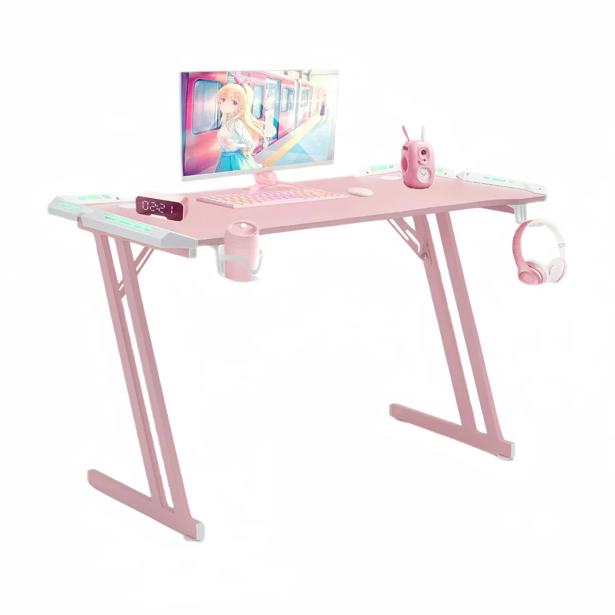 VIDITA - Escritorio Gamer Mesa Gamer Rosa con Iluminación RGB 120cm Videojuego
