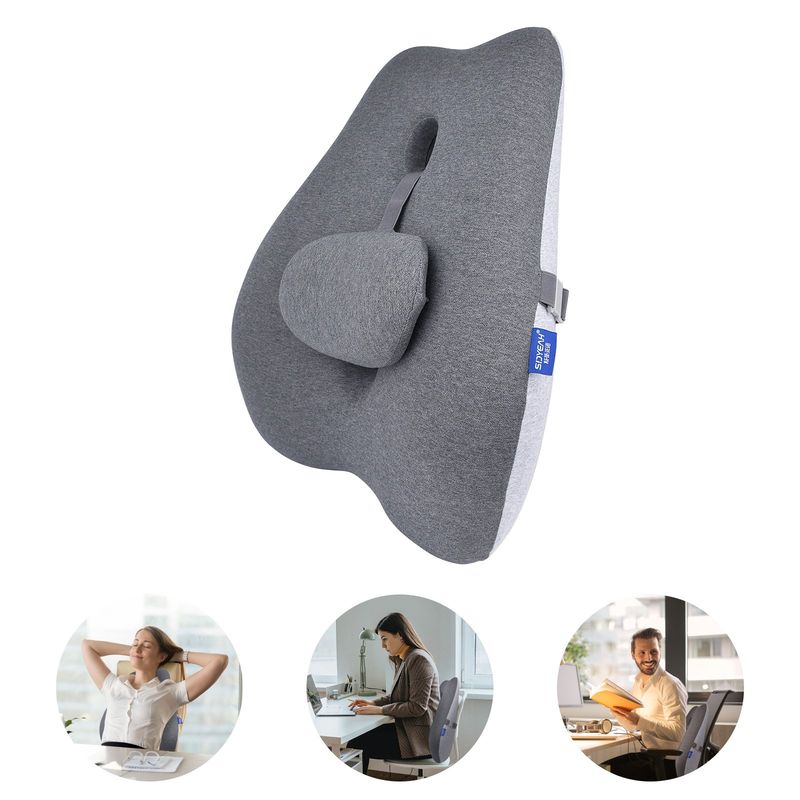 HALMAN - Cojin Con Silla Memoria Ortopedico Lumbar Color Negro  Gris