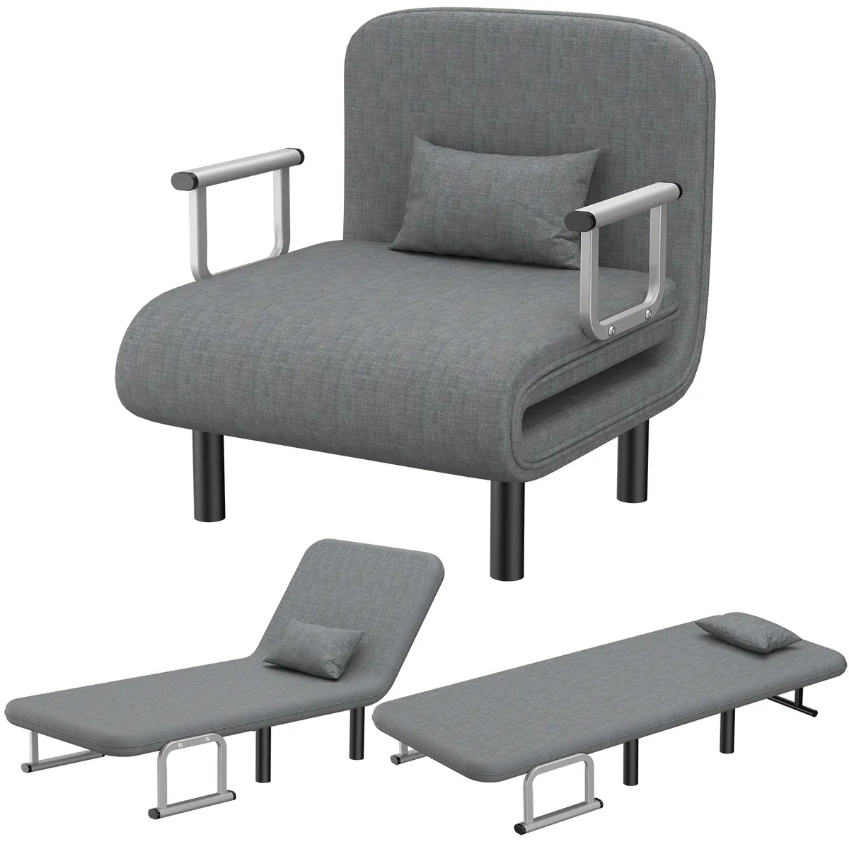 HALMAN - Sillón Sofá Cama Plegable Gris