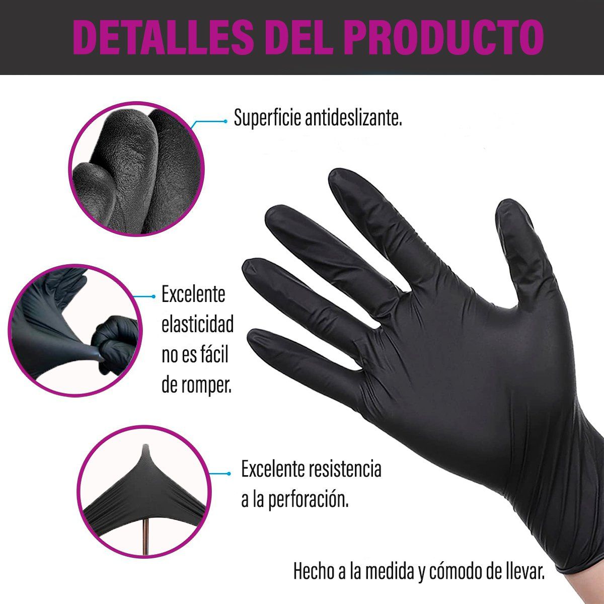 CRANBERRY - Guantes De Nitrilo Negro Sin Polvo Talla L 100 Unds
