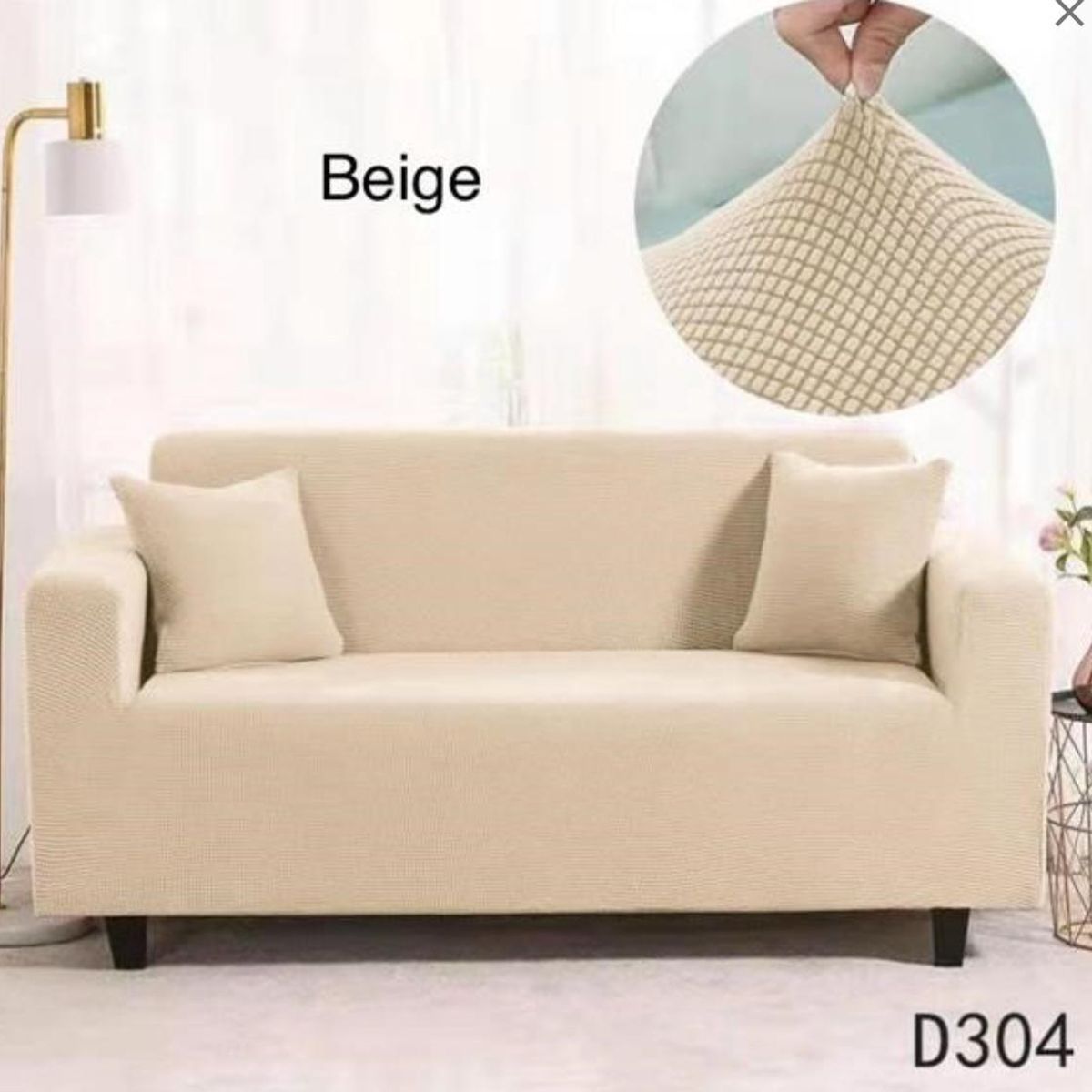 GENERICO - Funda de Sillon 2 Cuerpos Tela Cuadrille Elástico. Color Beige D304
