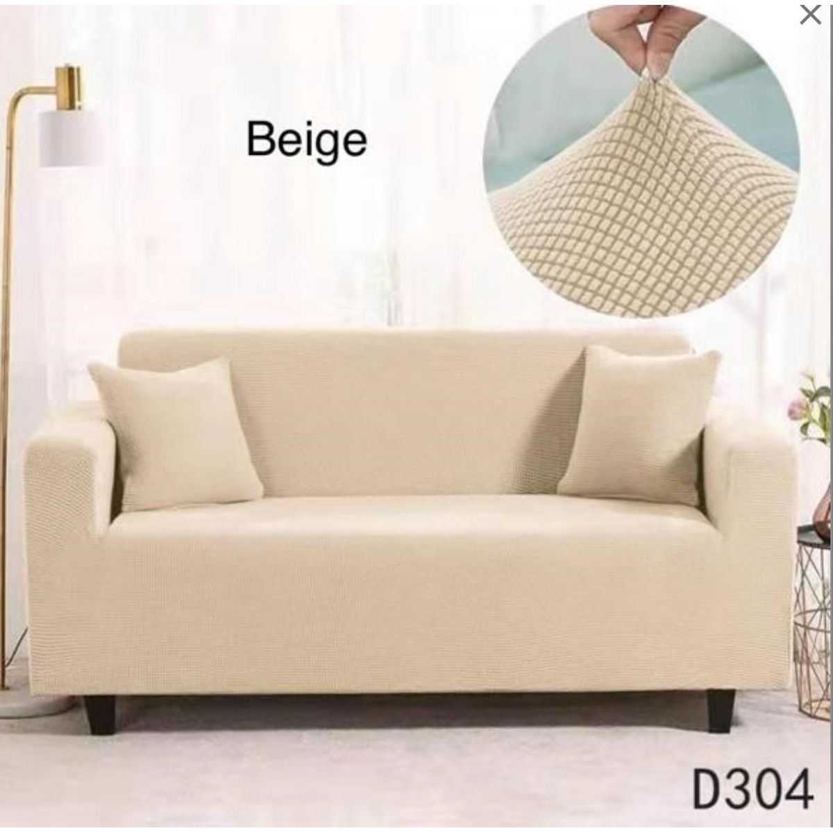GENERICO - Funda de Sillon 2 Cuerpos Tela Cuadrille Elástico. Color Beige D304