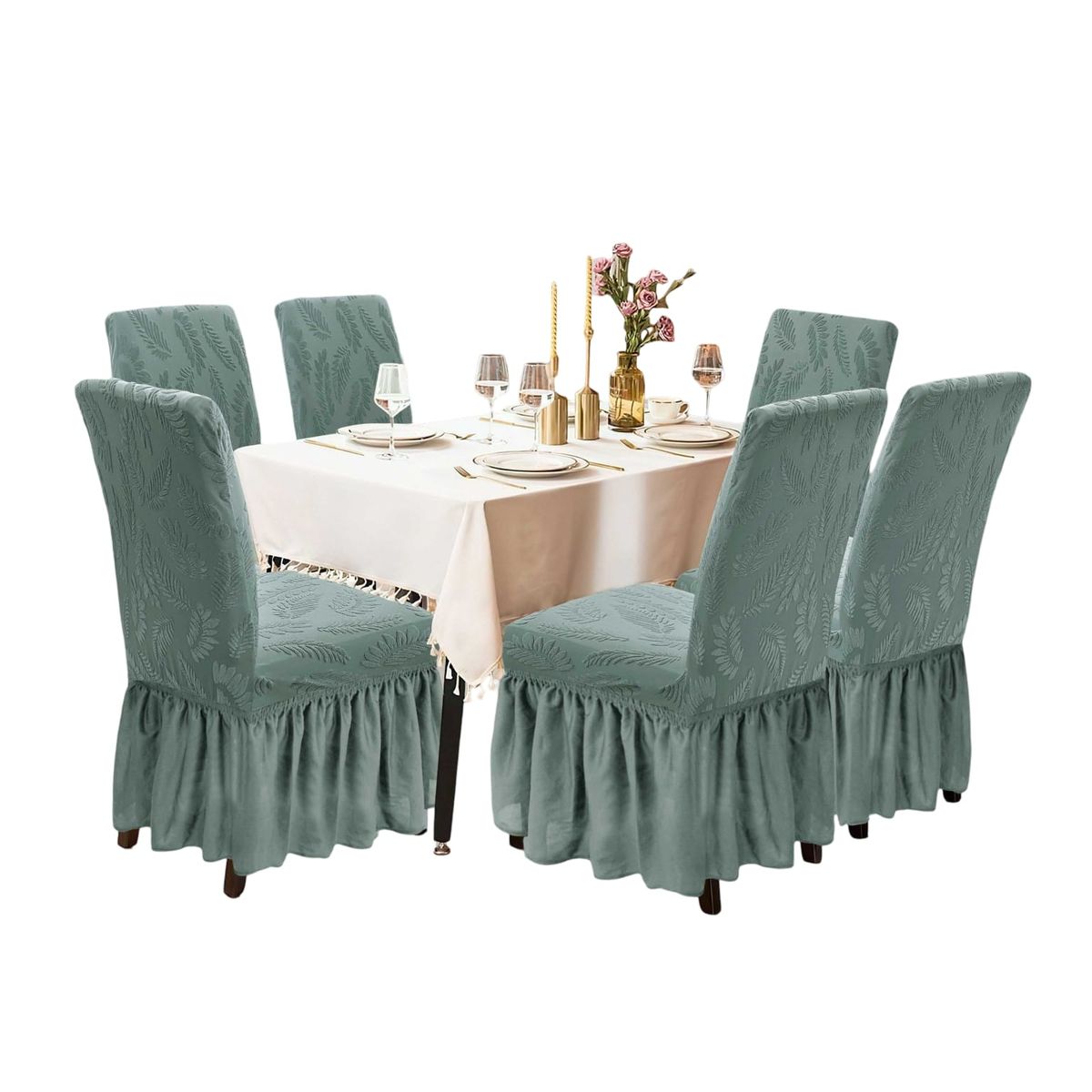 GENERICO - Pack 6 Fundas Sillas Turcas con Diseño Hojas H7