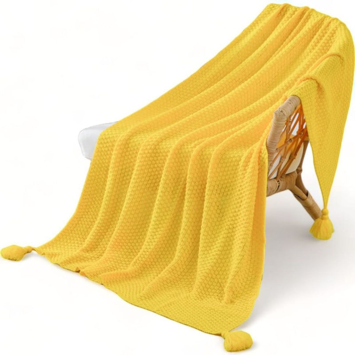 GENERICO - Manta Nordica Con Borlas Tejida Frazada Decorativa 127x172cm  Amarillo