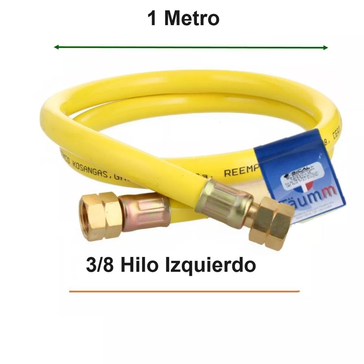 TAUMM - Flexible Gas Manguera Amarilla 3/8 Hi Izq 1 Mt Certificada