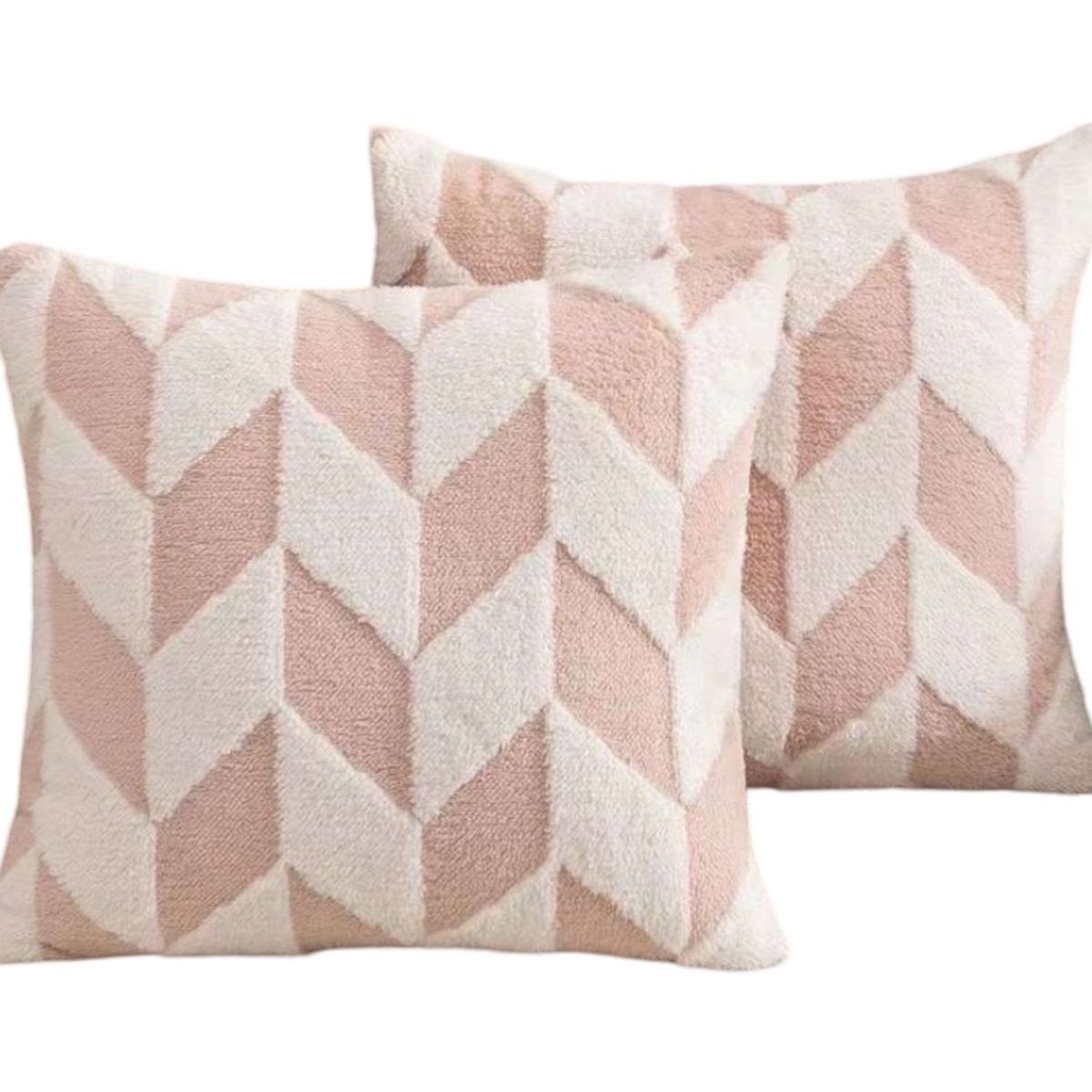 GENERICO - Pack de 4 Fundas de Cojín Peludas con Rombos-Rosa