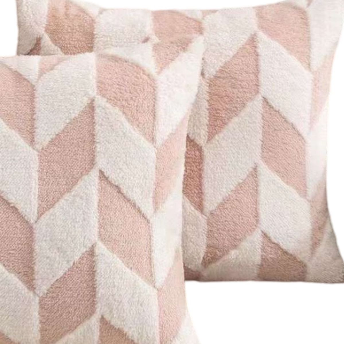 GENERICO - Pack de 4 Fundas de Cojín Peludas con Rombos-Rosa