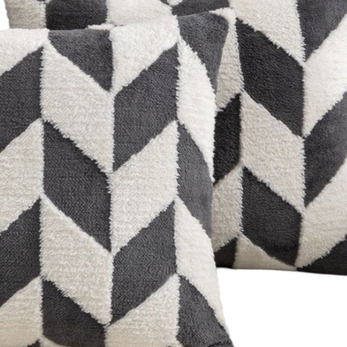 GENERICO - Pack de 4 Fundas de Cojín Peludas con Rombos-Negro