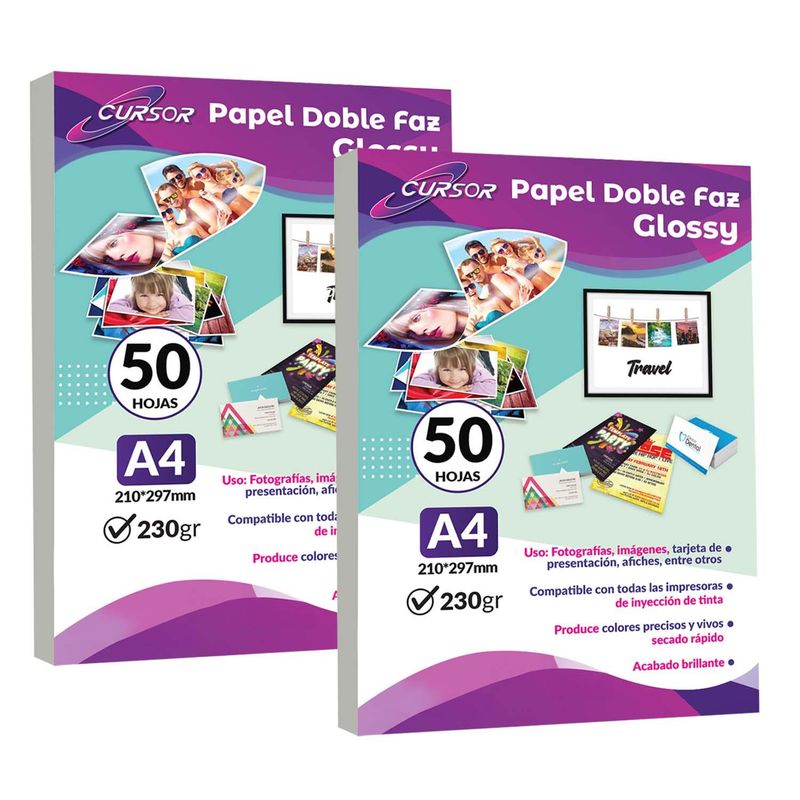 CURSOR - Papel Fotográfico Doble Faz Glossy Cursor A4 230 Gr 100 Hjs