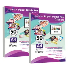 CURSOR - Papel Fotográfico Doble Faz Glossy A4 230 Gr 100 Hjs