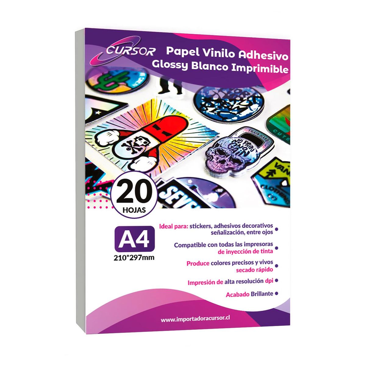 CURSOR - Vinilo Adhesivo A4 Blanco Imprimible/20hjs