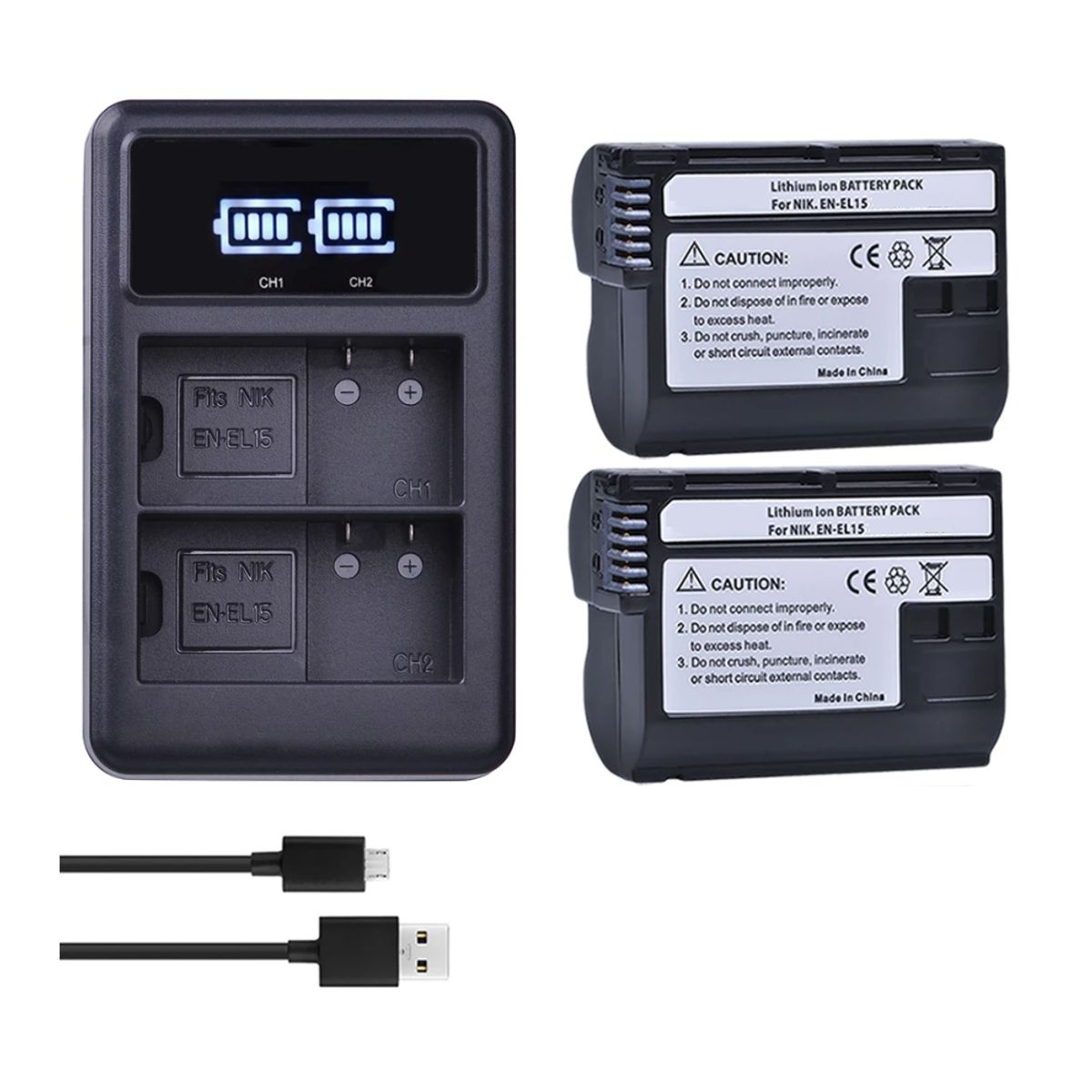 GENERICO - 2 BATERÍA EN-EL15 + CARGADOR DOBLE MH-25 ALTERNATIVO NIKON