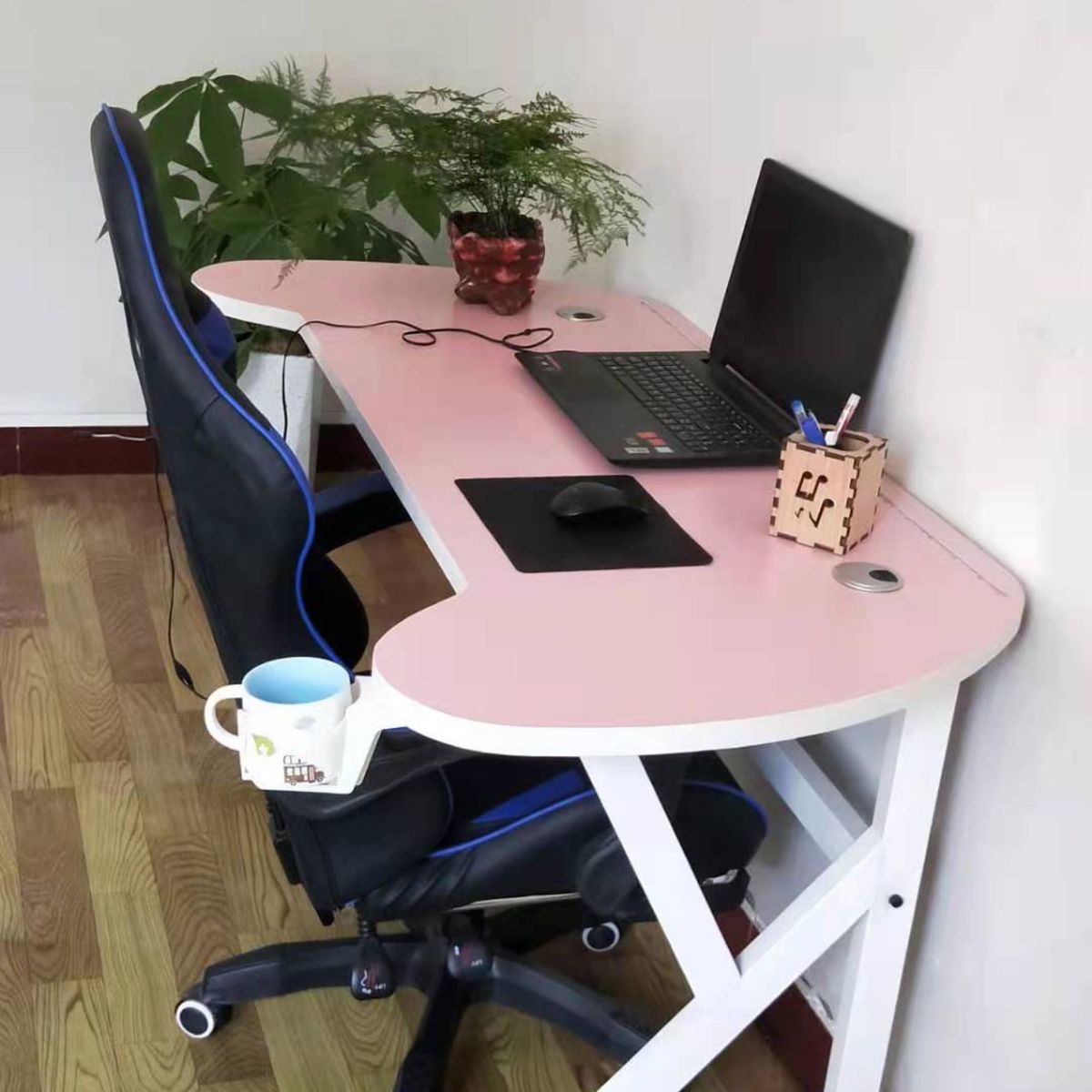 GENERICO - Escritorio Gamer U Rosado 140 cm Luces Led