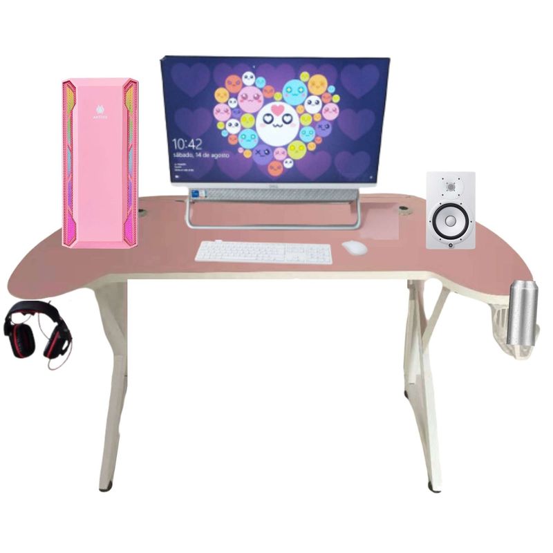 GENERICO - Escritorio Gamer 140 cm Luz Led Rosado