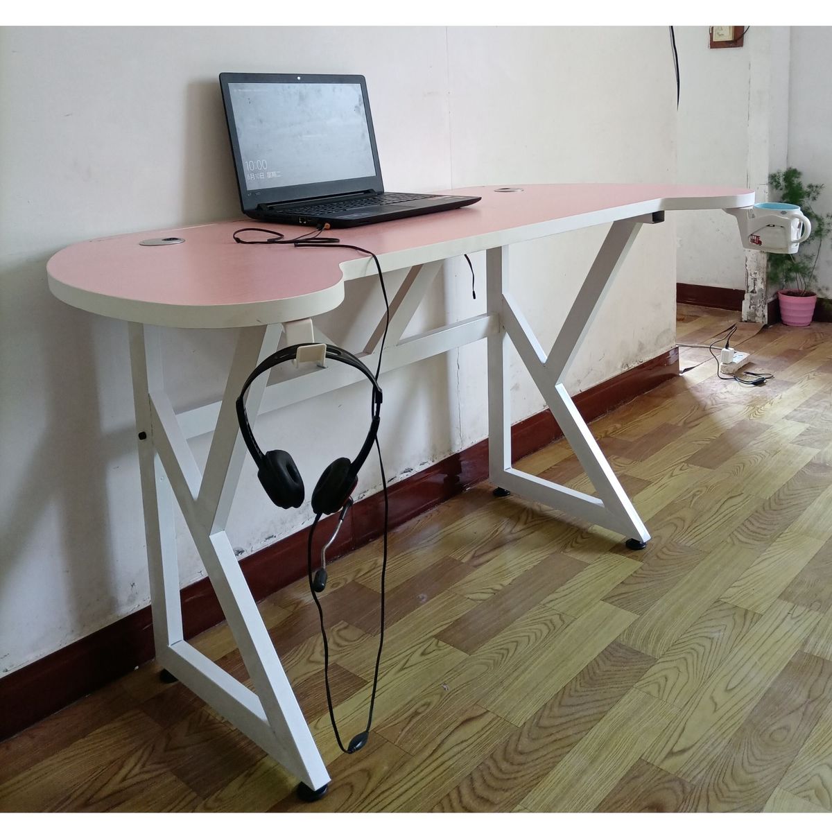 GENERICO - Escritorio Gamer U Rosado 140 cm Luces Led