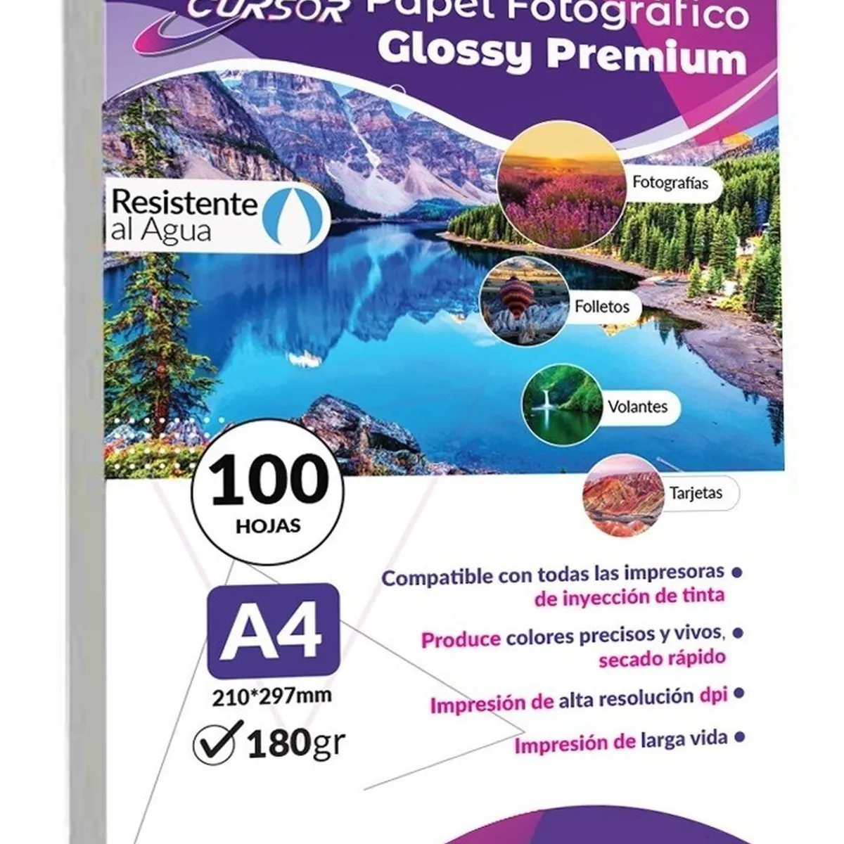 CURSOR - Pack 500 Hjs Papel Fotográfico Glossy A4 180gr