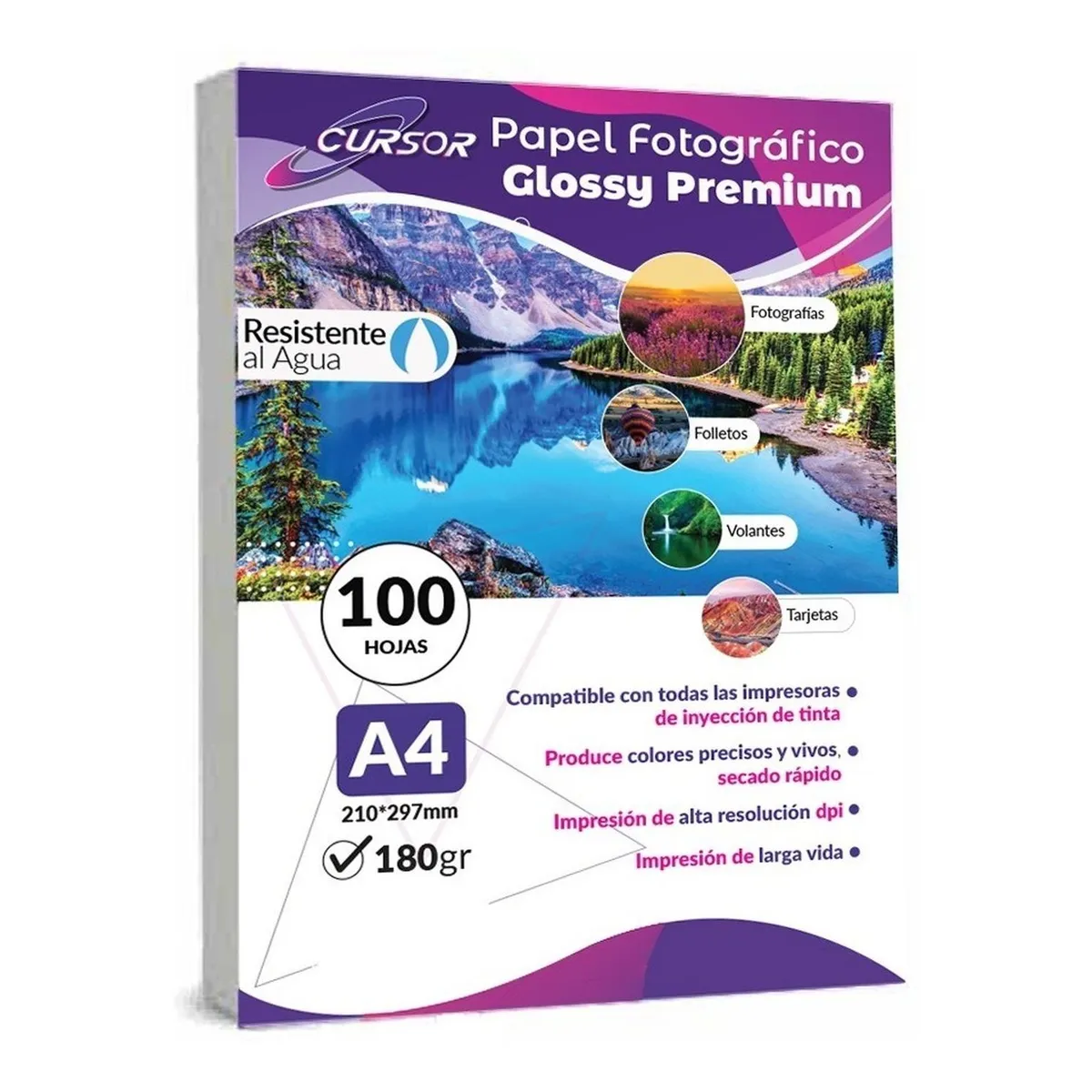 CURSOR - Pack 500 Hjs Papel Fotográfico Glossy A4 180gr