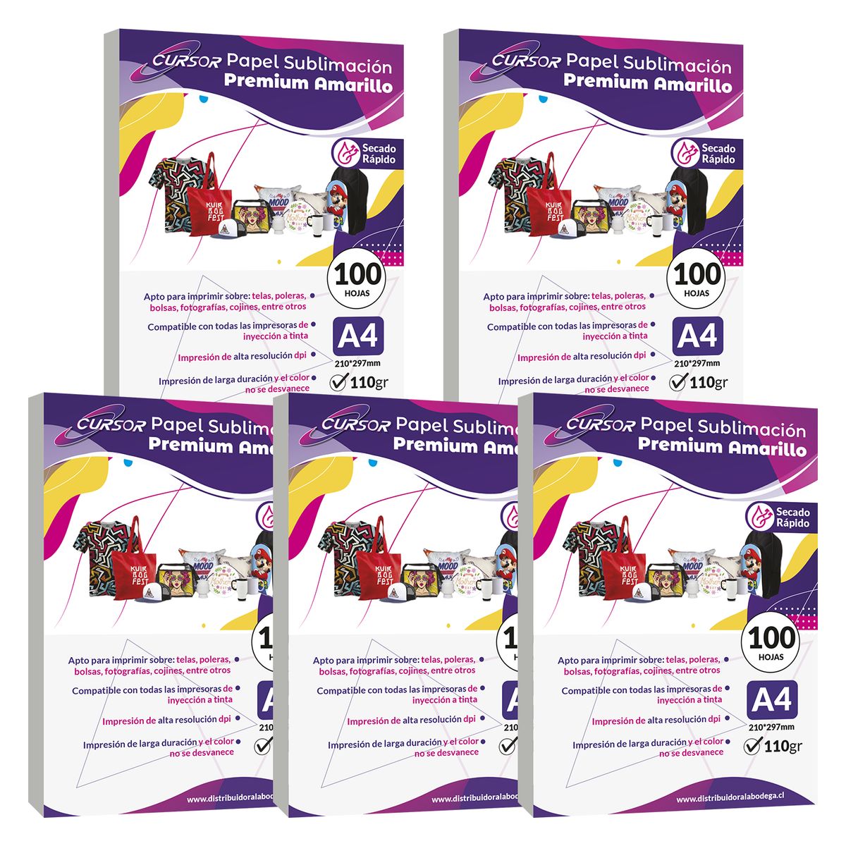 CURSOR - Pack 500hj Papel Sublimación Secado Rápido 110g A4