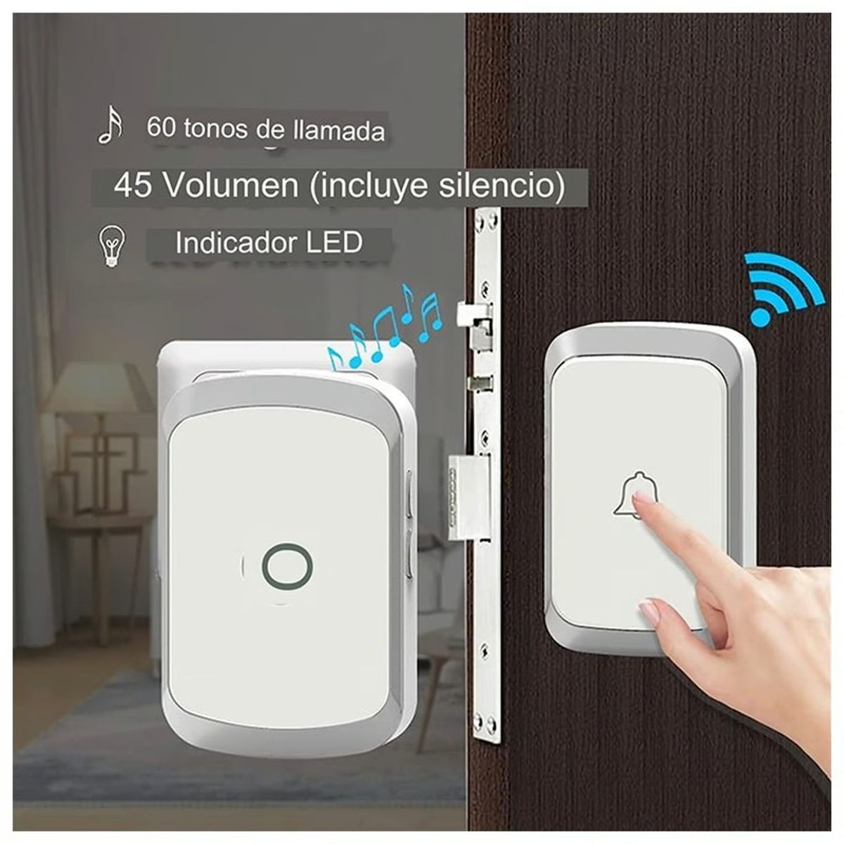 GENERICO - Timbre Inalámbrico Blanco Portátil Exterior Puerta Portero