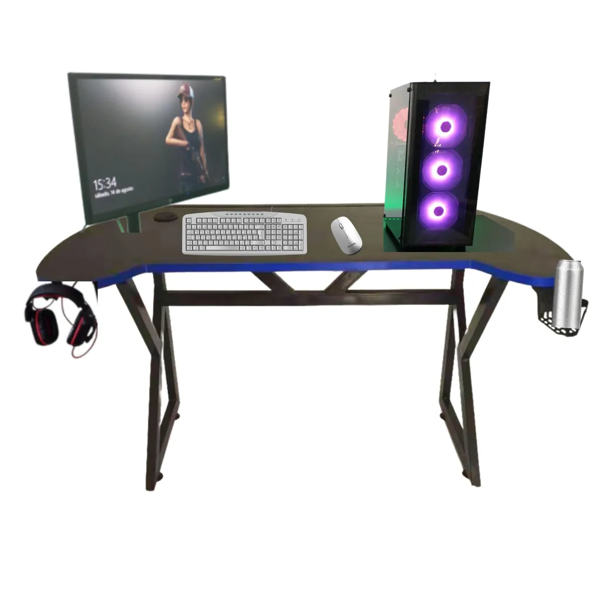 GENERICO - Escritorio Gamer U 140 cm Luces Led Azul