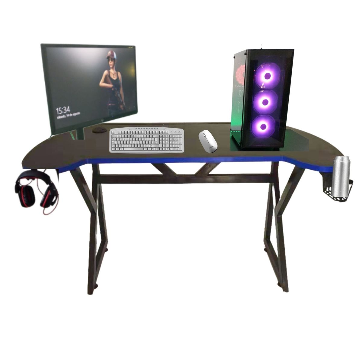GENERICO - Escritorio Gamer U 140 cm Luces Led Azul