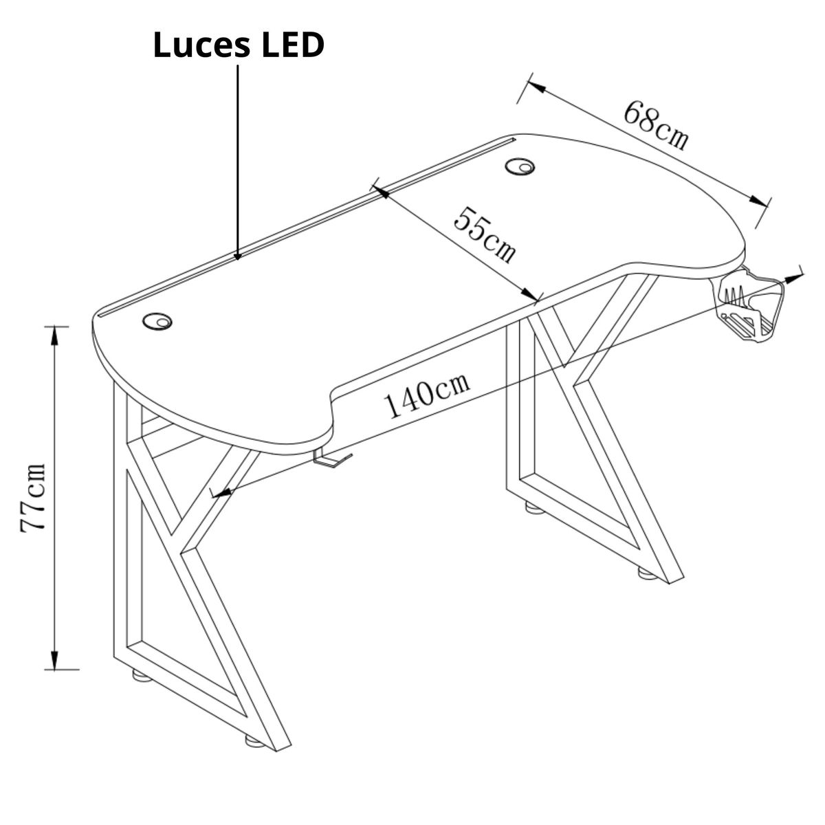 GENERICO - Escritorio Gamer U 140 cm Luces Led Azul