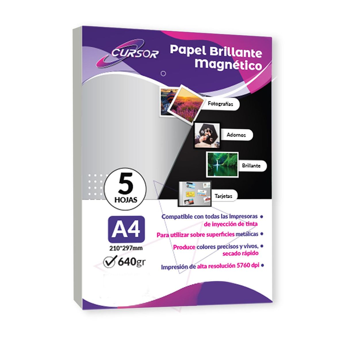 CURSOR - Pack 10hjs Papel Fotog Glossy Magnético Imán A4
