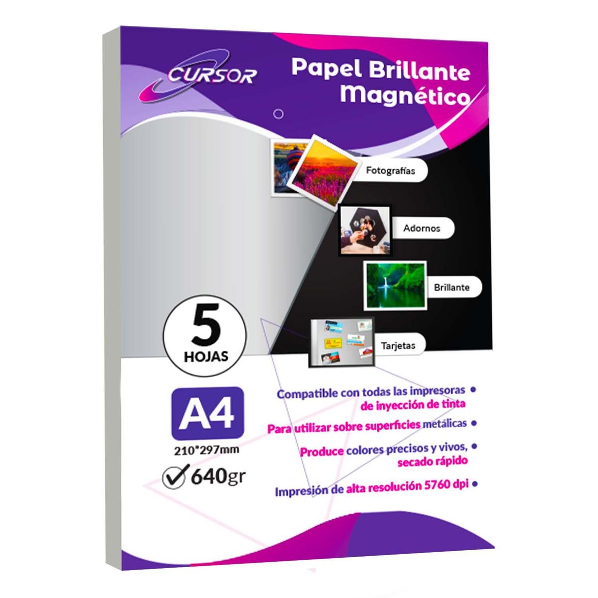 CURSOR - Pack 10hjs Papel Fotog Glossy Magnético Imán A4