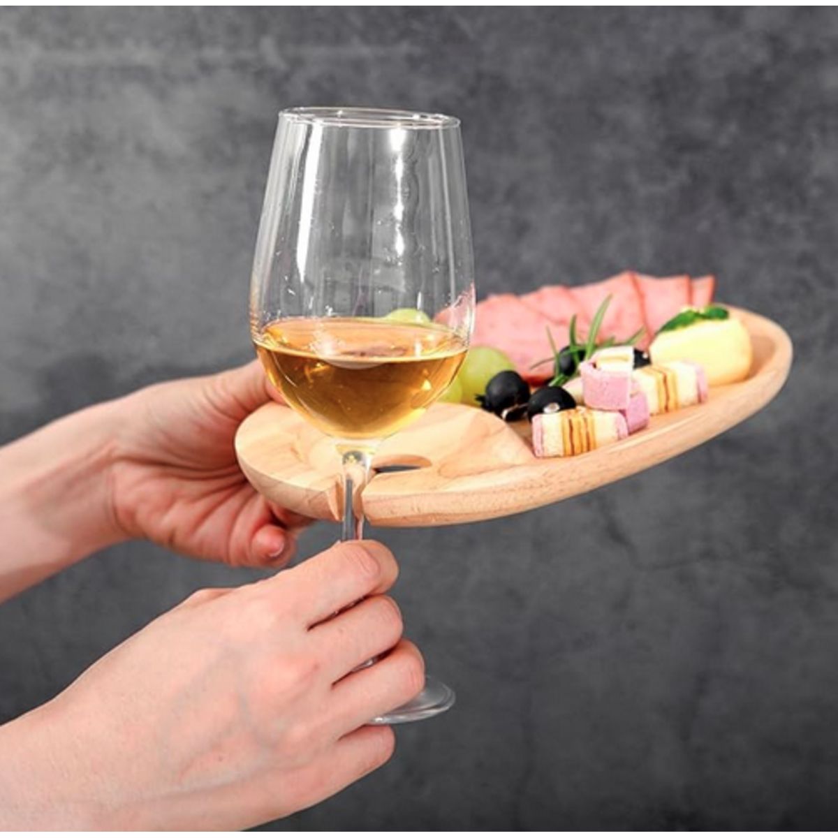GENERICO - Pack 2 Platos Picoteo Tabla Madera Asado Aperitivos Soporte Copas