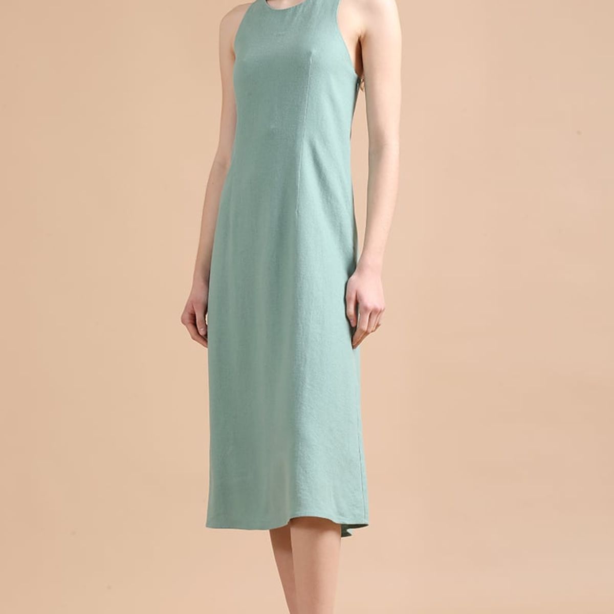 LIOLA - Vestido Largo Con Lino, Verde Liola