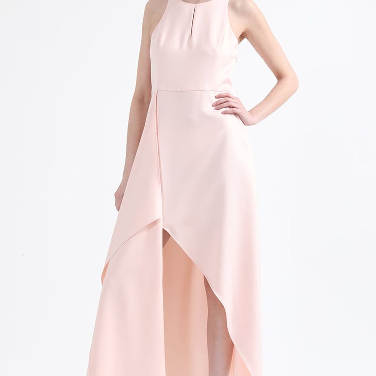 LIOLA - Vestido Maxi, Rucha Asimetrica, Rosa Liola