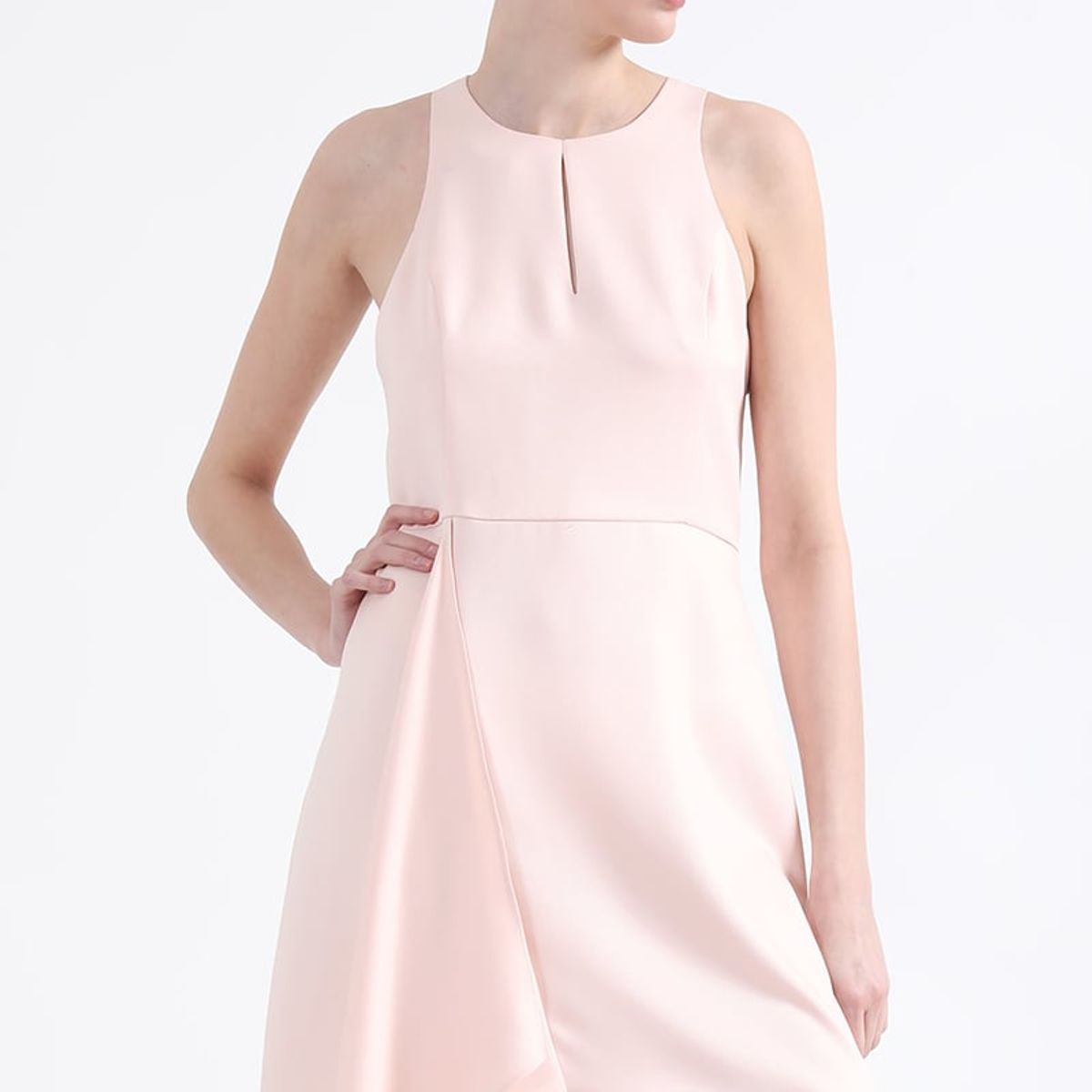 LIOLA - Vestido Maxi, Rucha Asimetrica, Rosa Liola