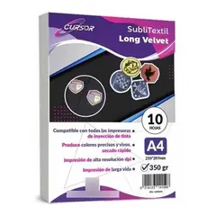 CURSOR - Papel Obm Sublitextil Long Velvet(sublibordado) 10 Hojas A4