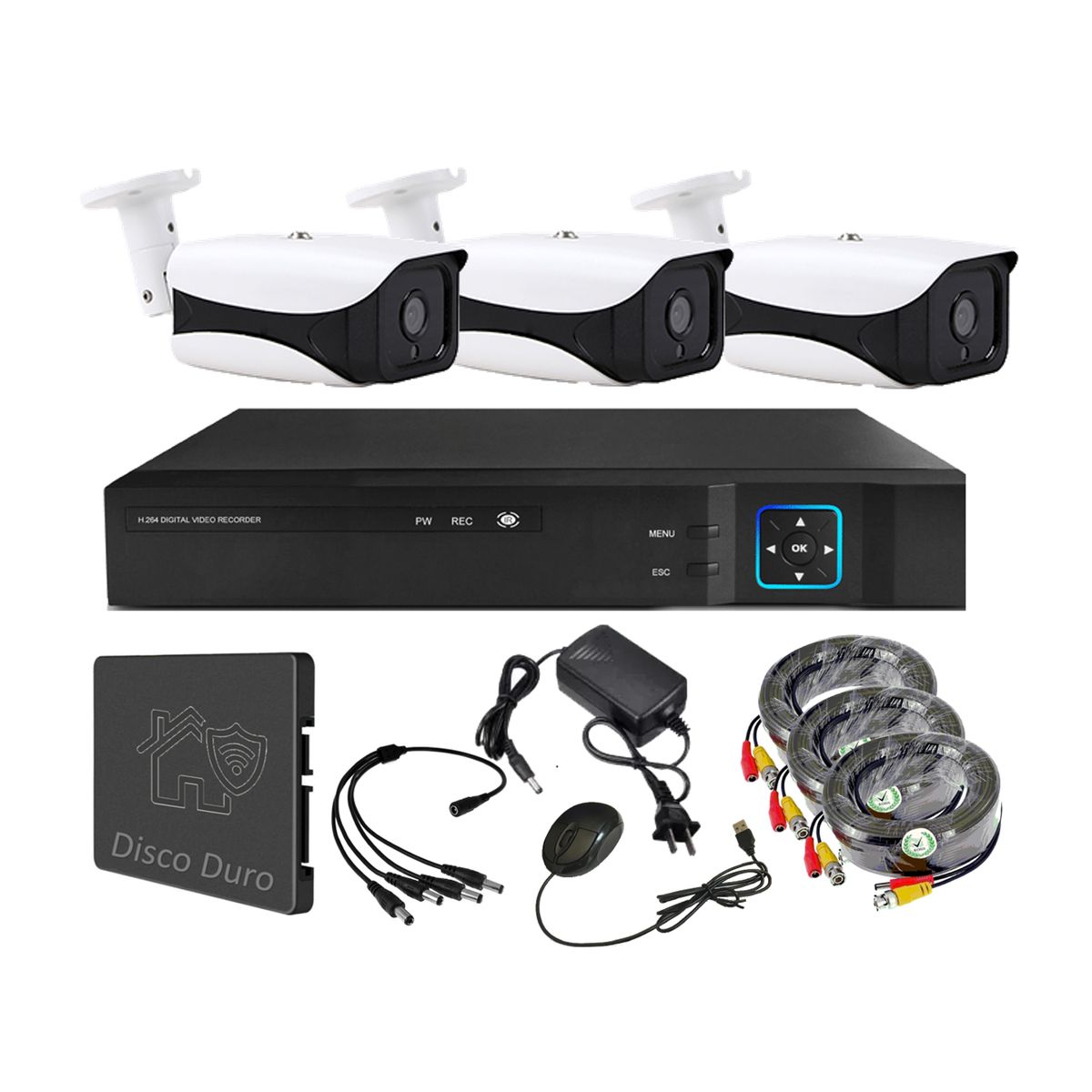 VIPA - Kit Seguridad Exterior HD 3 Cámaras HD - E33L