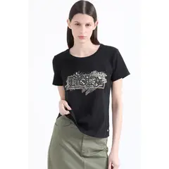 LIOLA - Polera Algodon Spandex Logo Animal, Negro